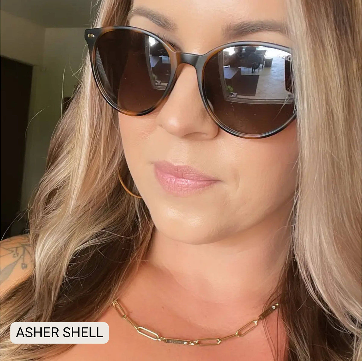 Asher Women's Polarized Round Sunglasses in Shell
