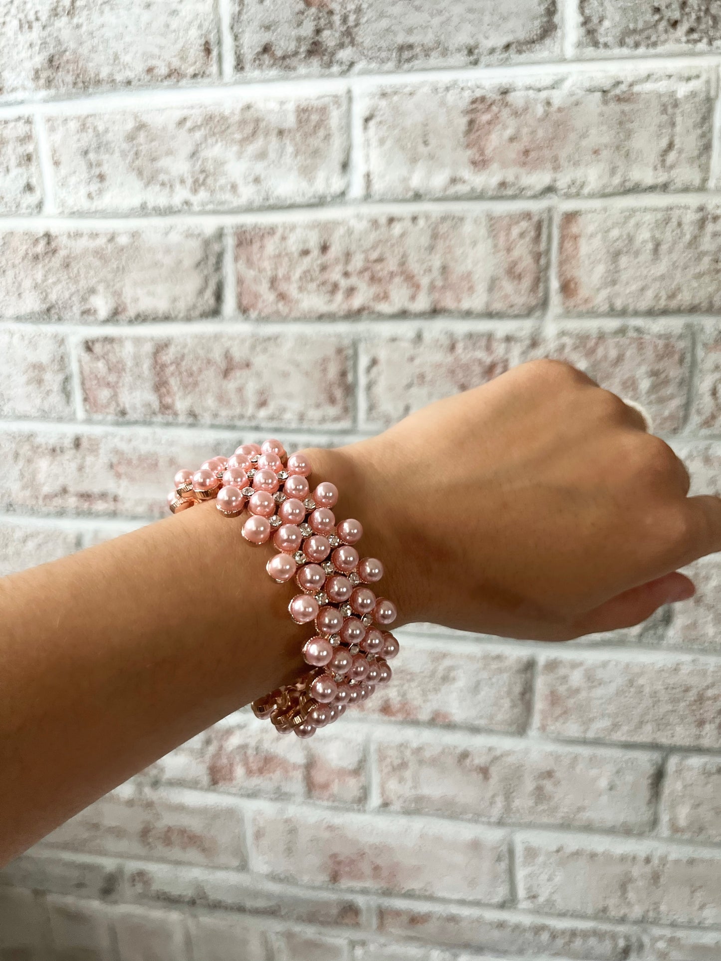 Rose Gold Pearl & Rhinestone Stretch Bracelet