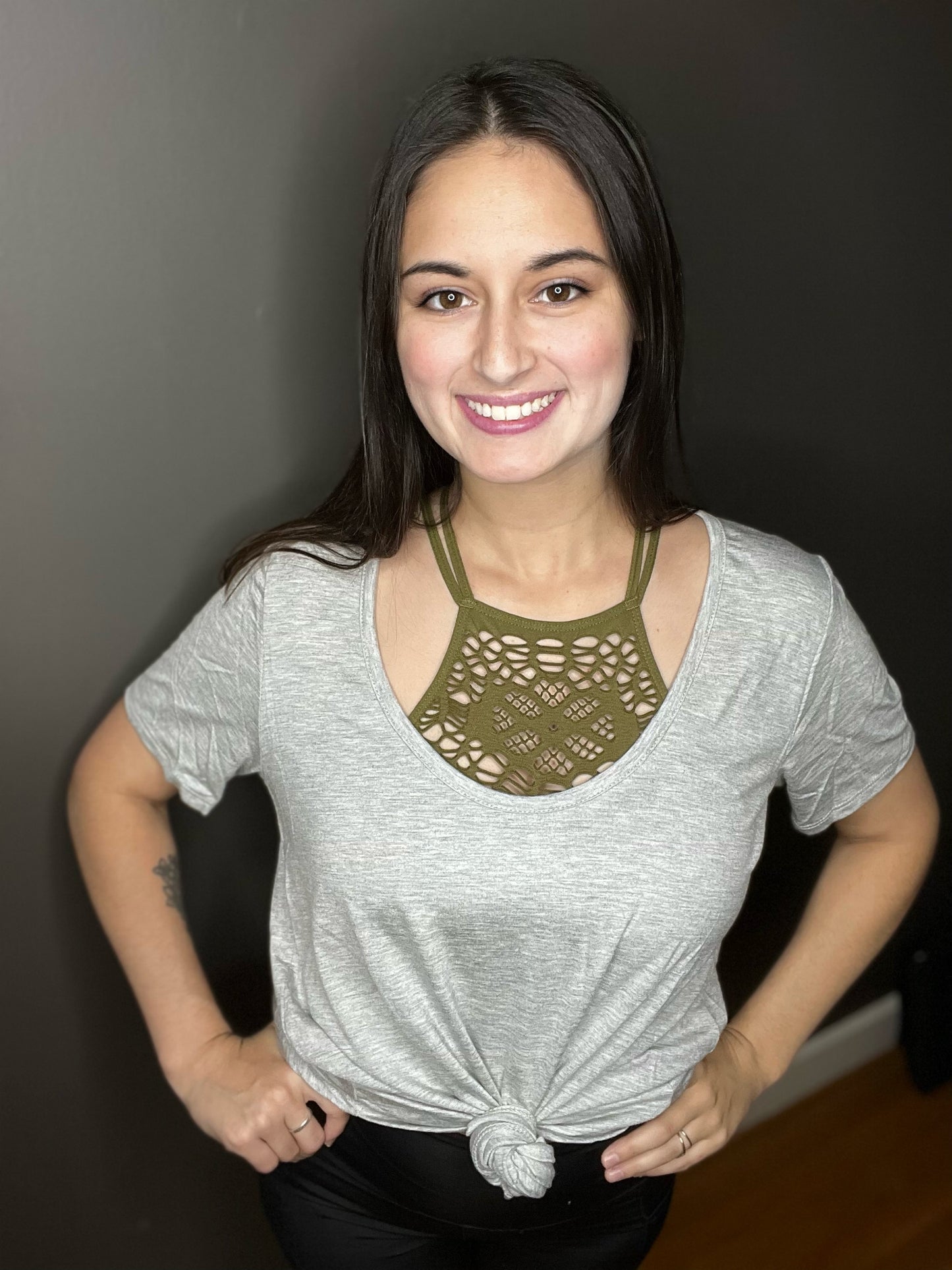 Grey Scoop Neck Bralette Top