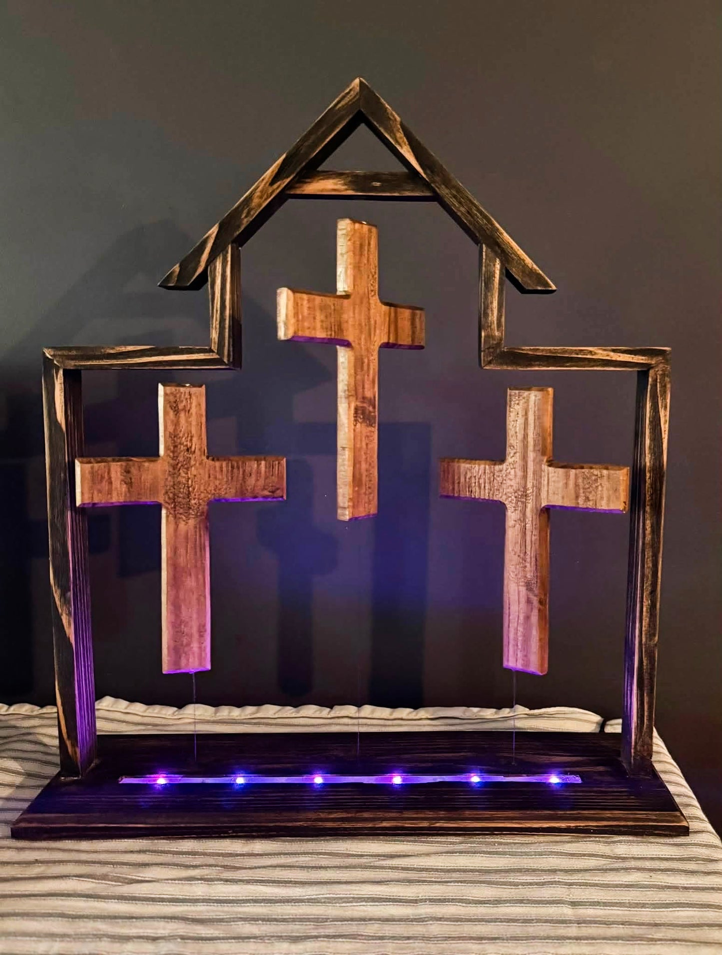 Three Wooden Crosses Floating Display