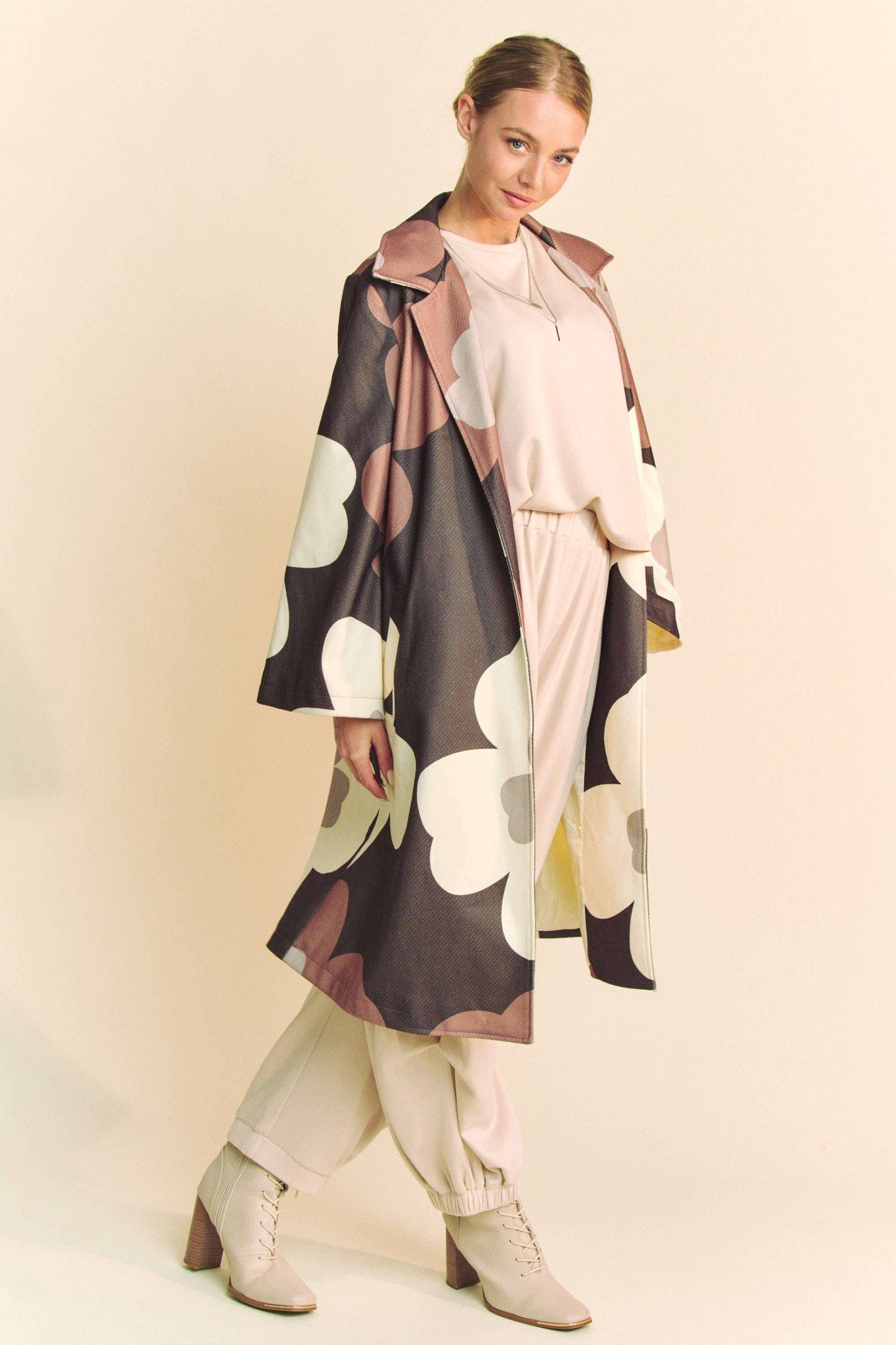 Bold Retro Floral Open Front Over Coat