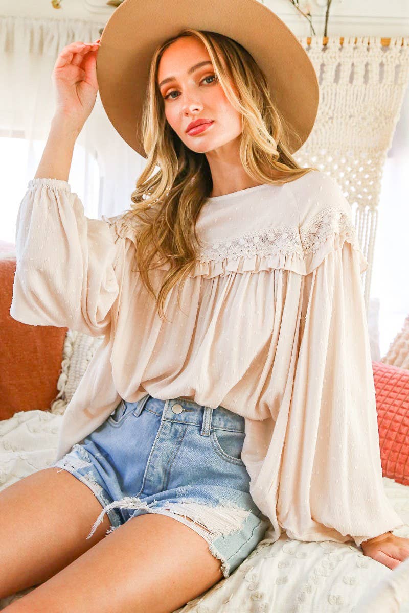 Lace Back Swiss Dot Patterned Blouse