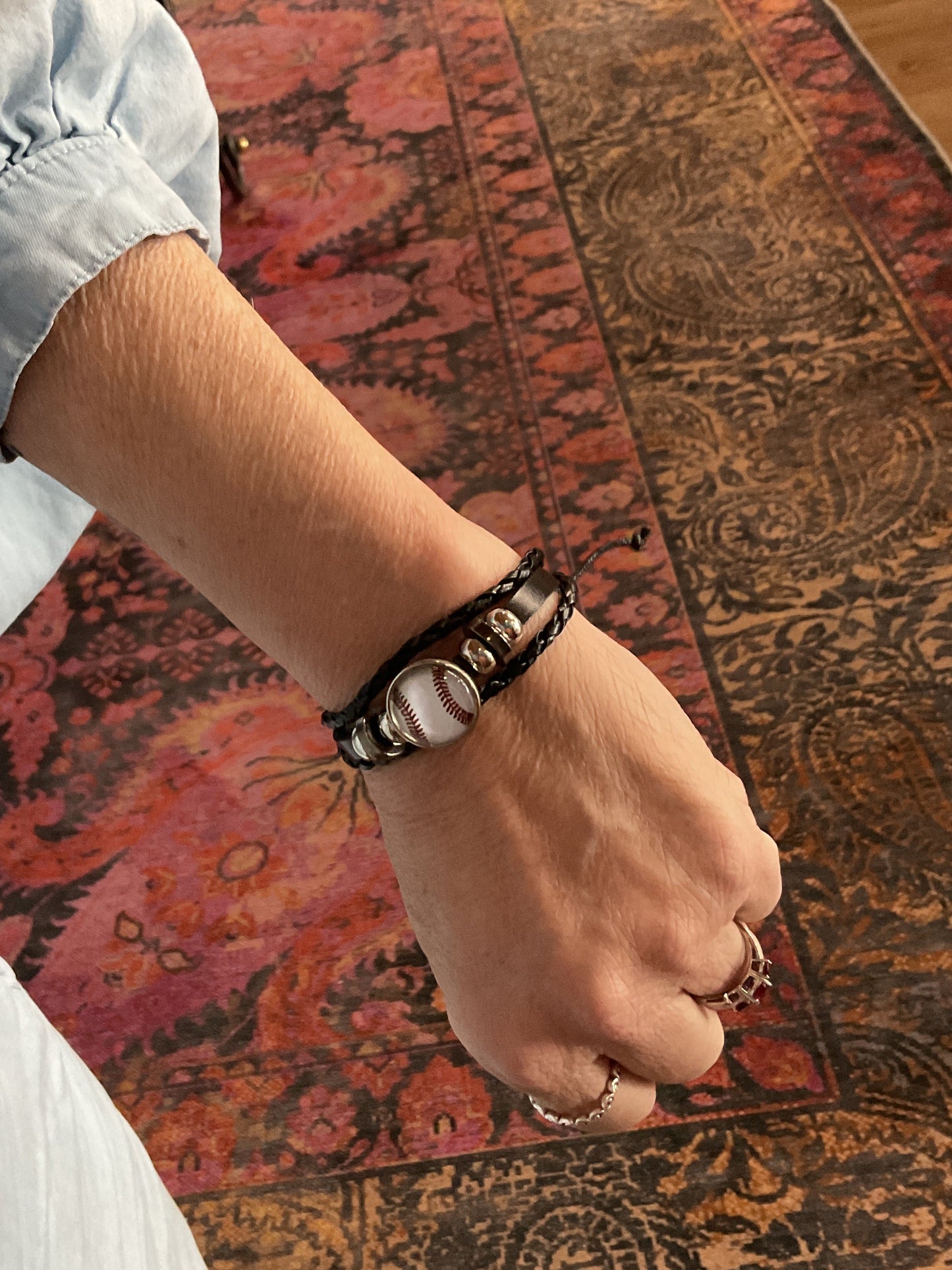 Braided Leather Baseball Bracelet
