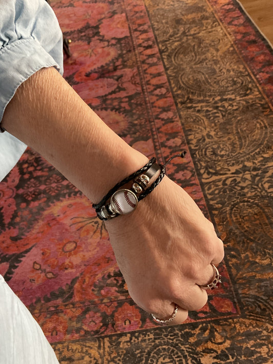 Braided Leather Baseball Bracelet