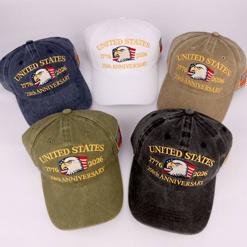 250th Anniversary Flag Eagle Embroidered Baseball Cap: Black / M