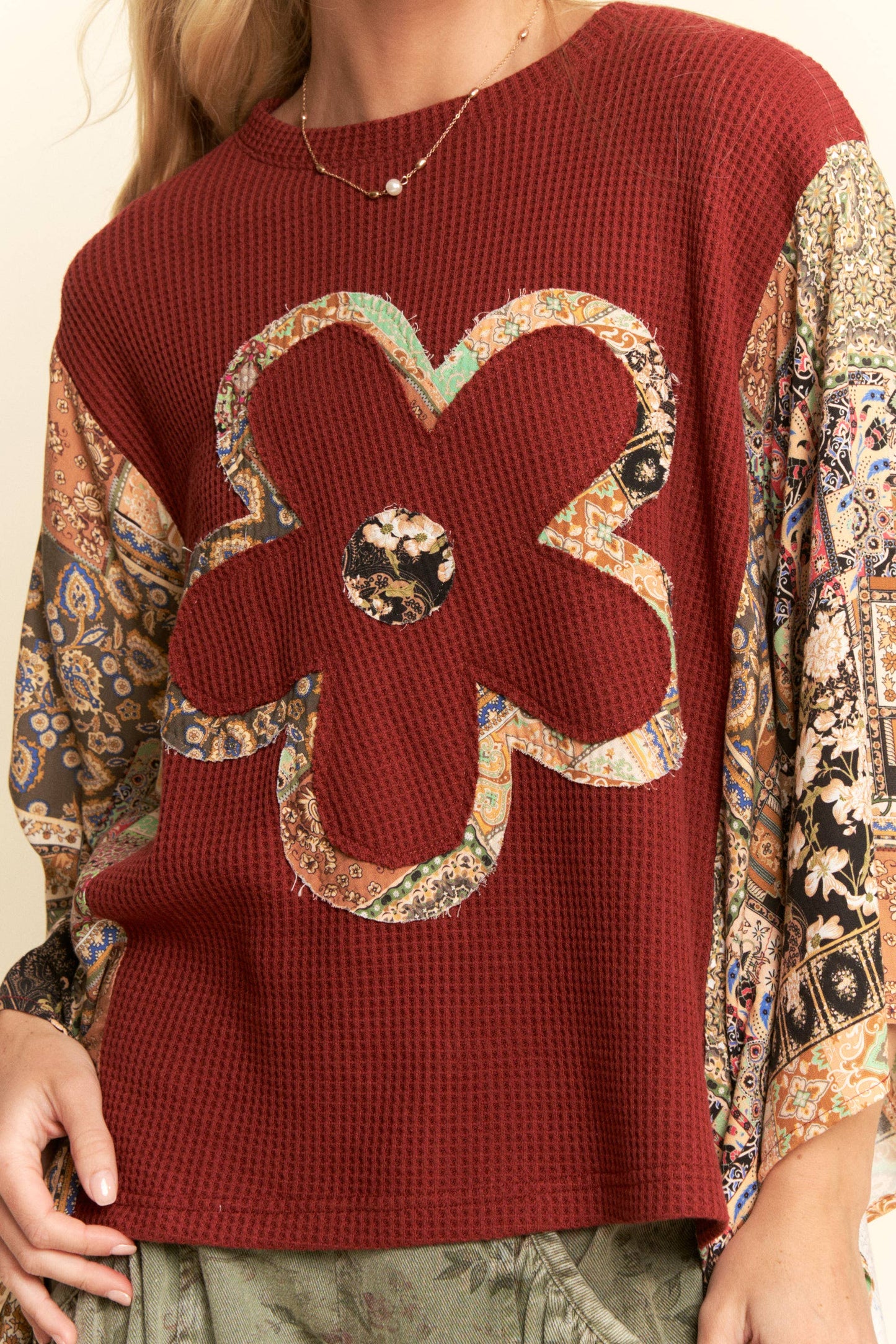 Burgundy Floral Patch Blouse