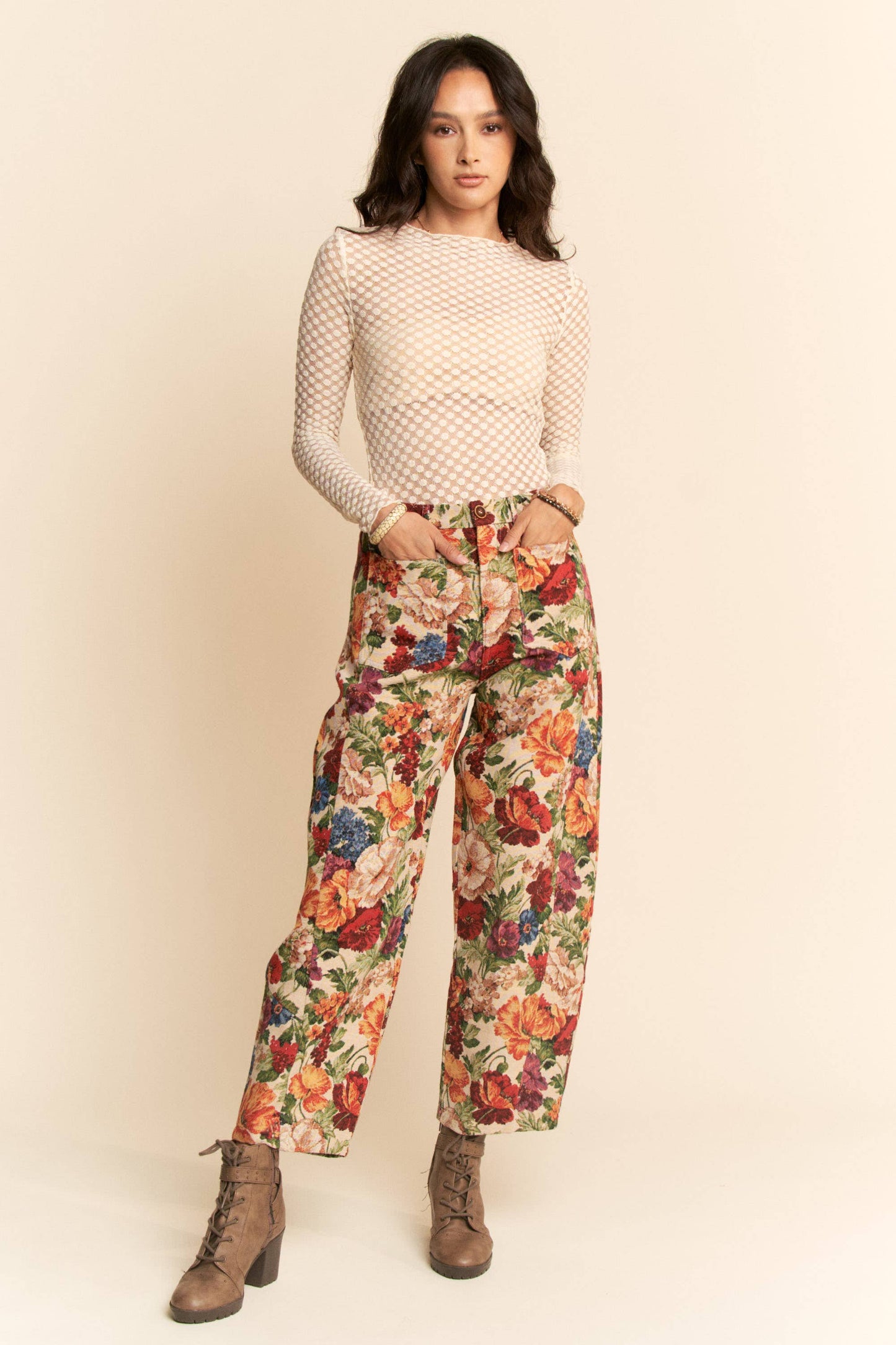 Floral Tapestry Wide Leg Pants