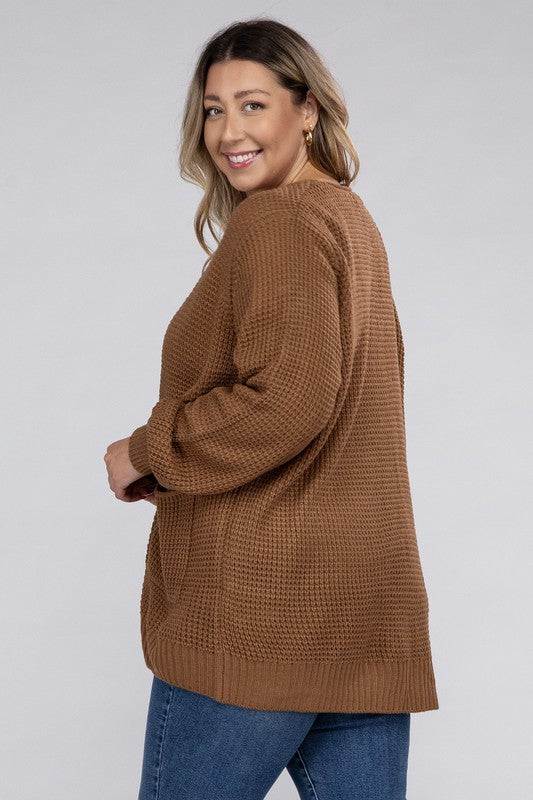 Curvy Low Gauge Waffle Open Cardigan Sweater