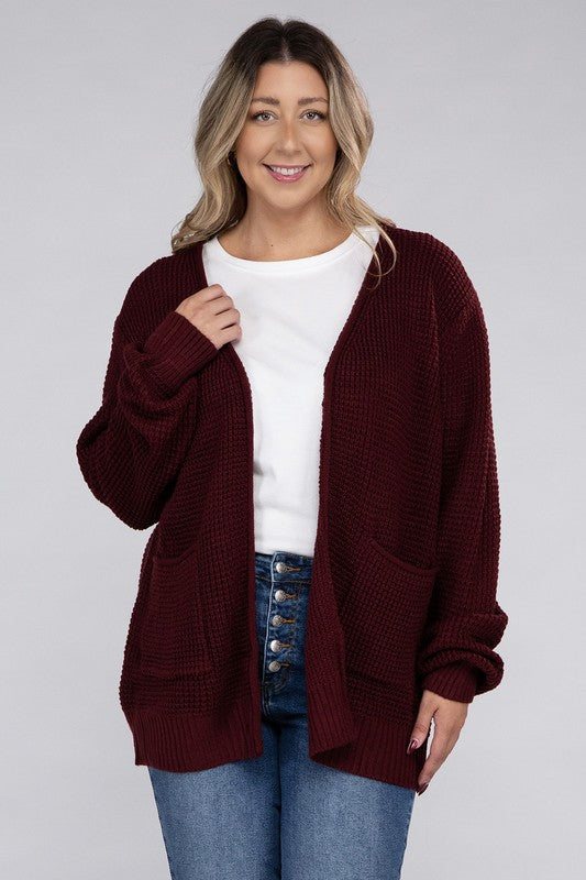 Curvy Low Gauge Waffle Open Cardigan Sweater