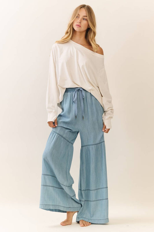 Washed Chambray Wide Leg Pants