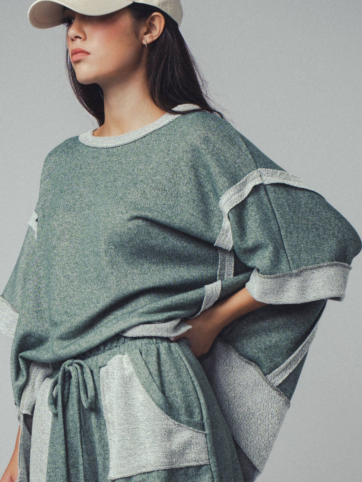 Garner Cozy Reverse Stitch Ribbed Sleeve Sweater