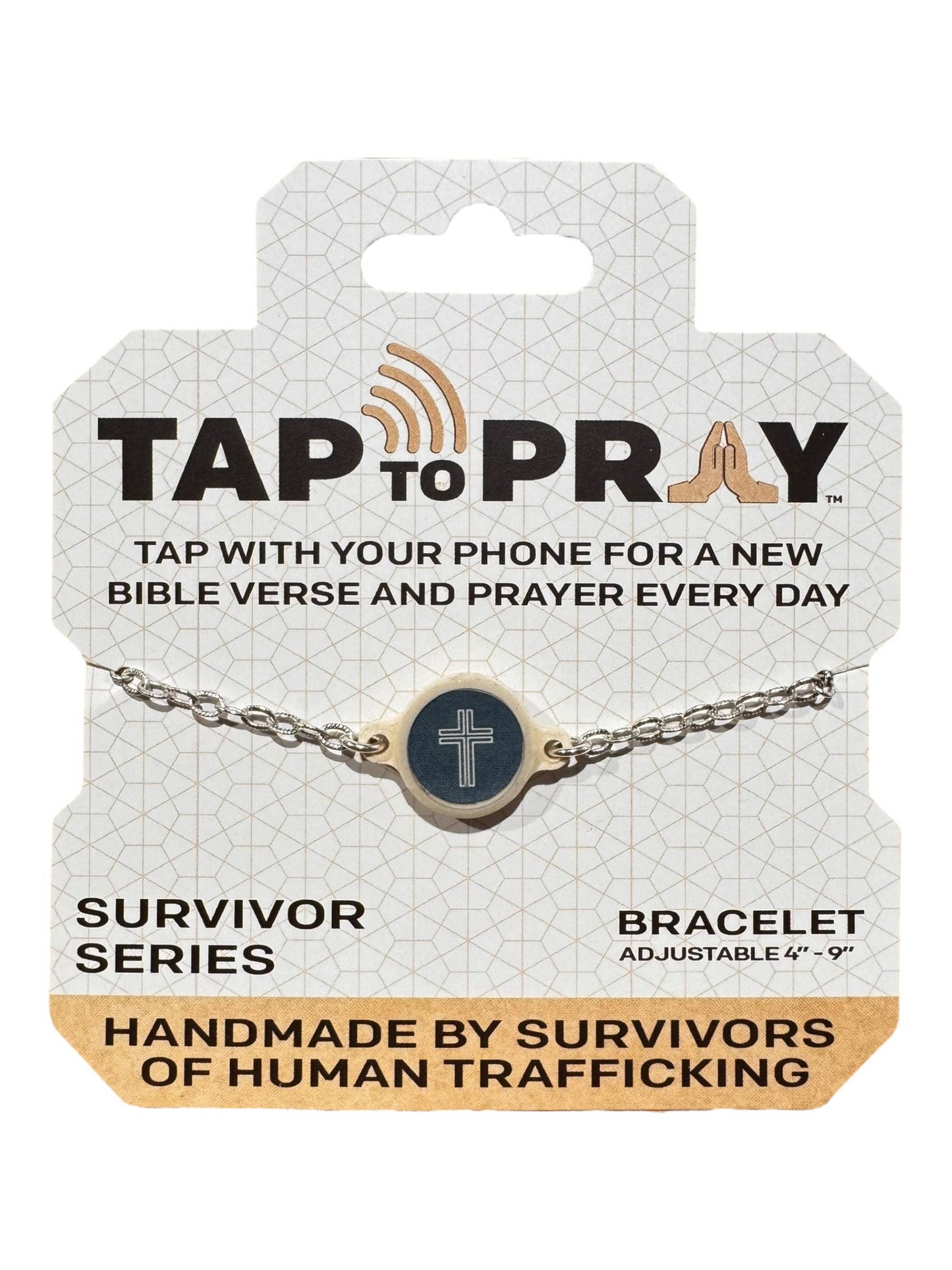 Tap To Pray™ - Survivor Series Handmade Bracelets: Onyx + Cross
