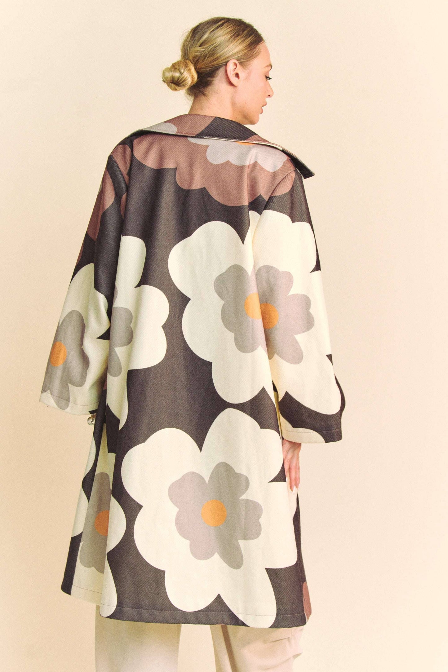 Bold Retro Floral Open Front Over Coat