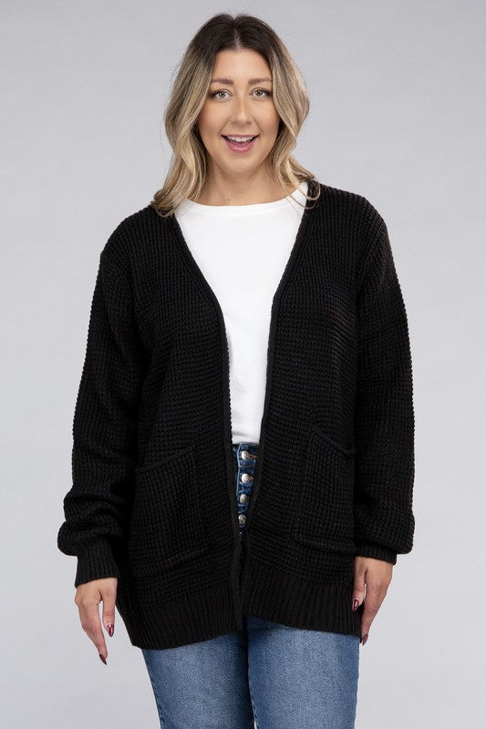 Curvy Low Gauge Waffle Open Cardigan Sweater