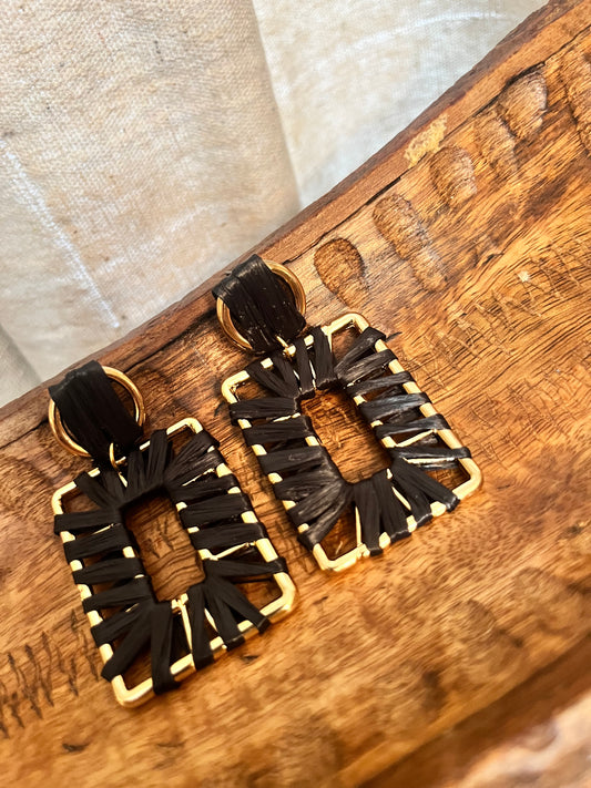 Black Raffia Wrapped Earring