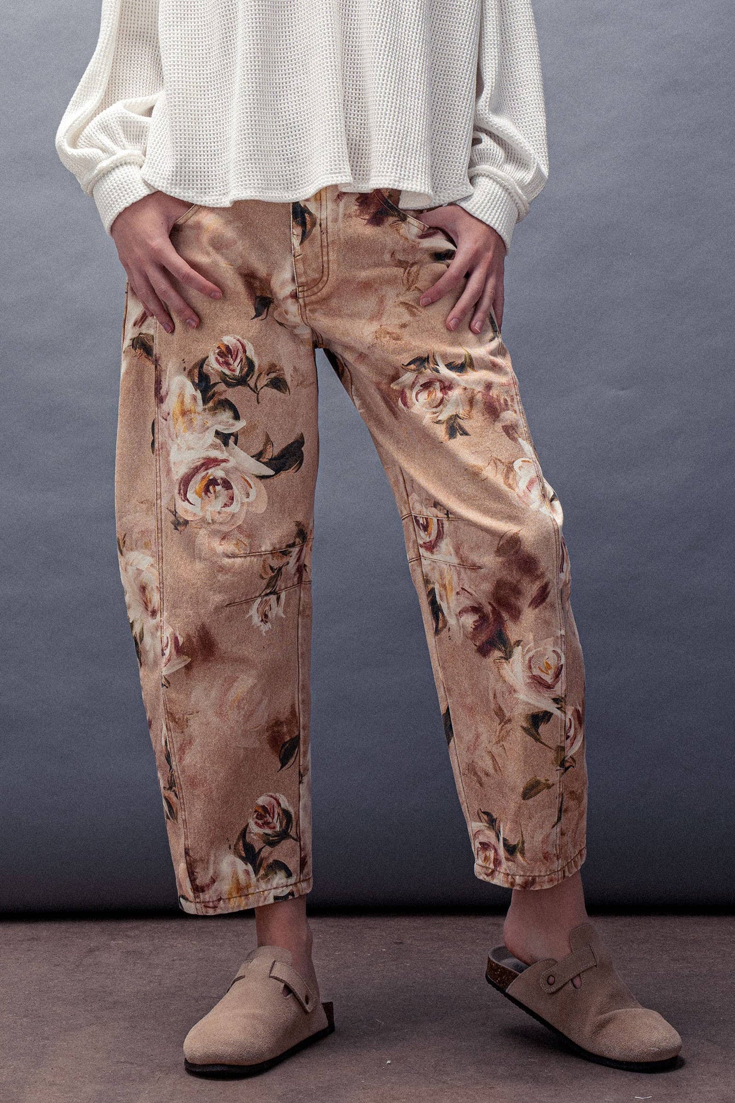 Vintage Relaxed Floral Print Barrel Jeans