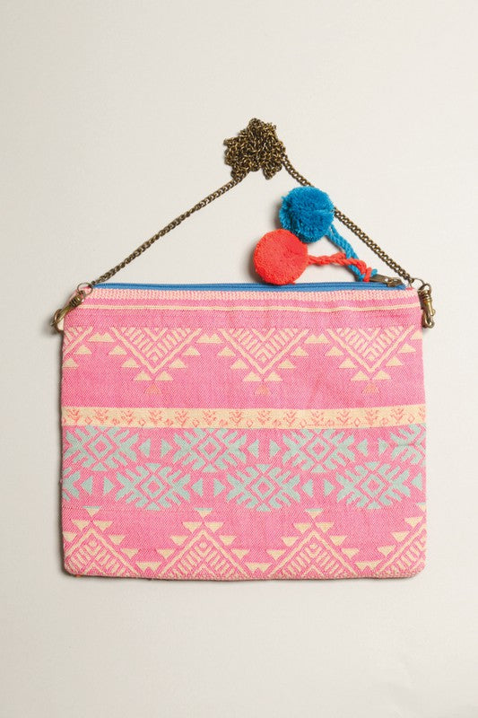 Embellished Beaded Clutch with Chain
