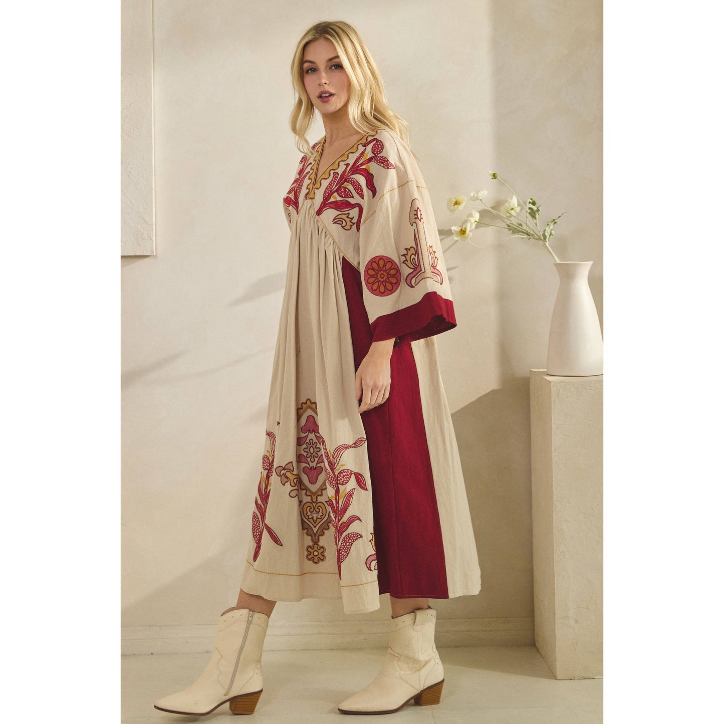 Vintage Embroidery Patch Maxi Dress