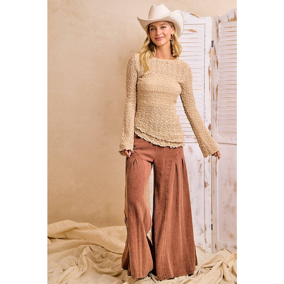 Lace Knit Bell Sleeve Blouse