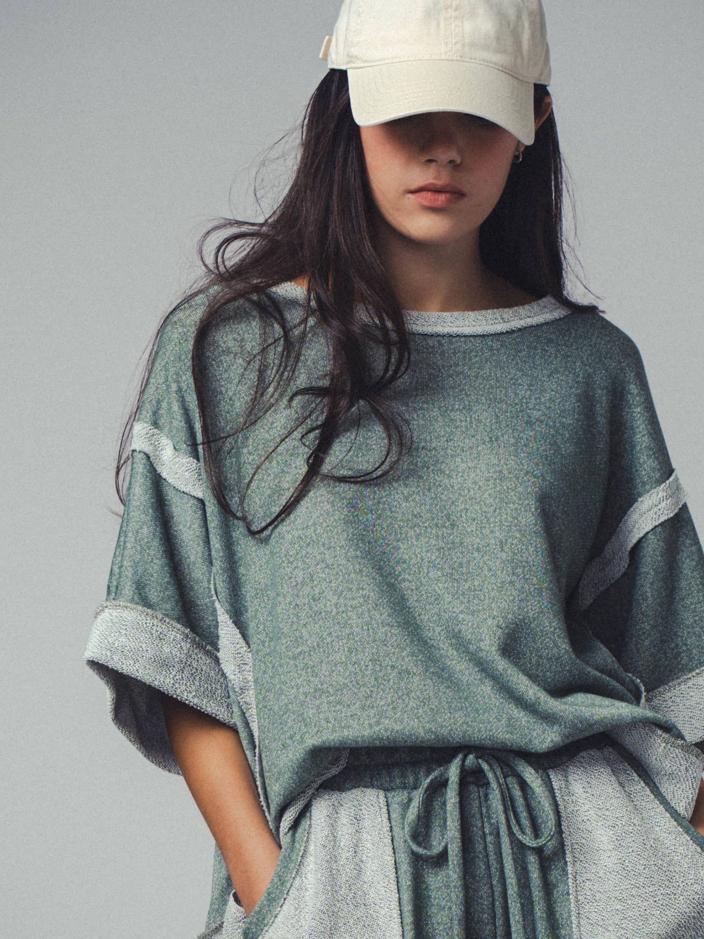 Garner Cozy Reverse Stitch Ribbed Sleeve Sweater