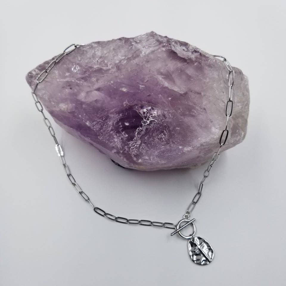 Silver Hammered Cross Paperclip Necklace