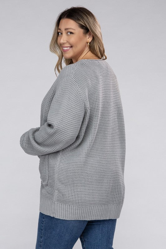 Curvy Low Gauge Waffle Open Cardigan Sweater