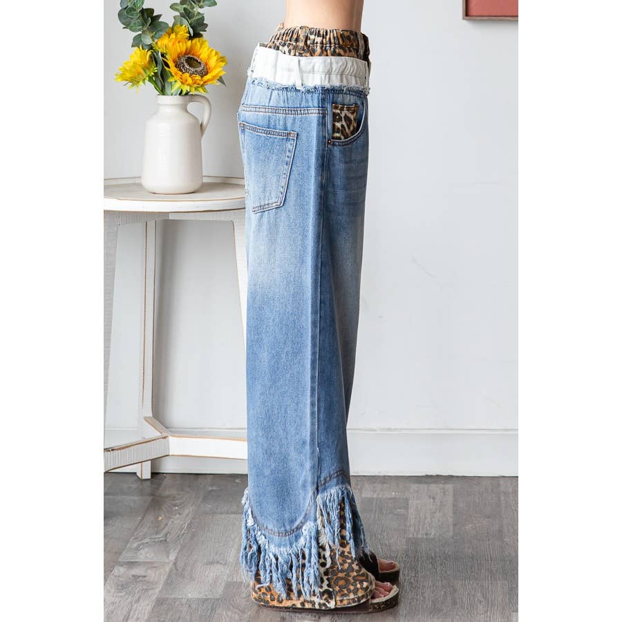 Washed Double Waist With Frayed Hem Jeans