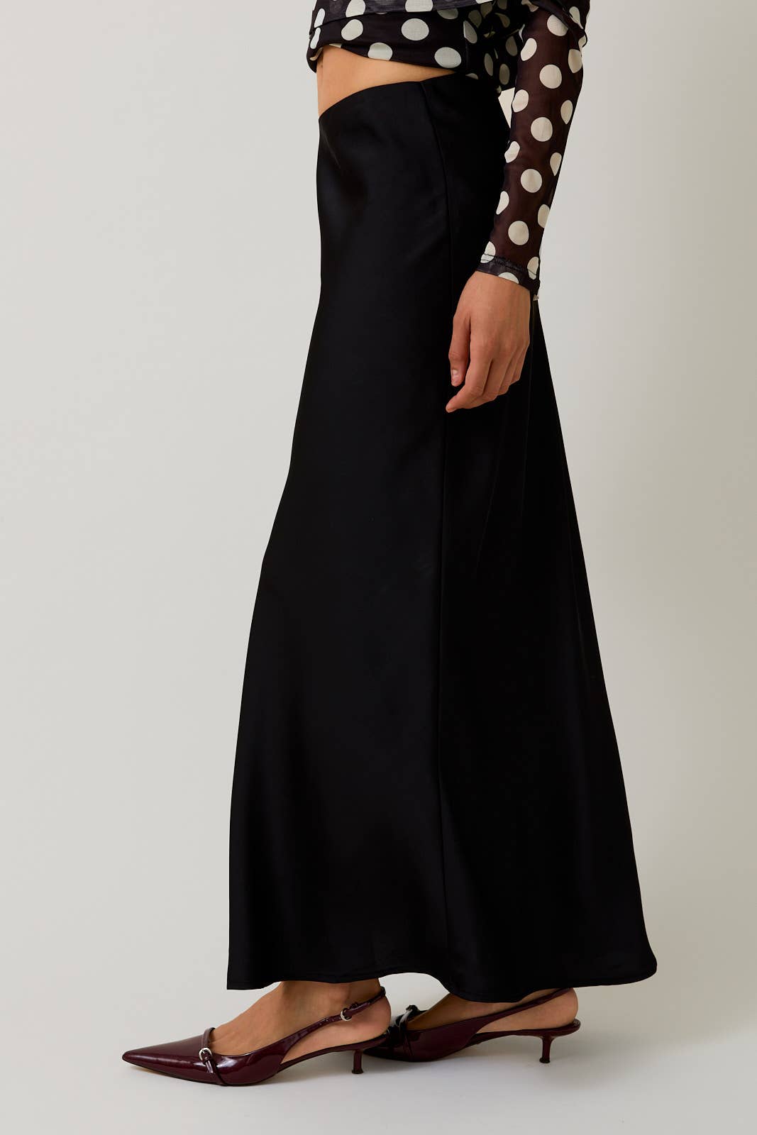 Black Satin Midi Skirt