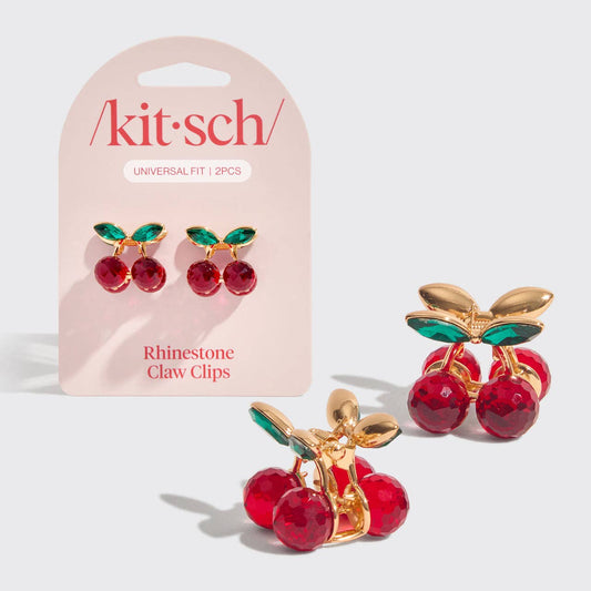 Mini Rhinestone Claw Clips 2pc Set - Cherry