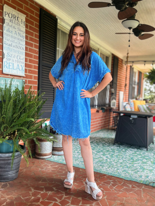 Lively Linen Dress - Blue