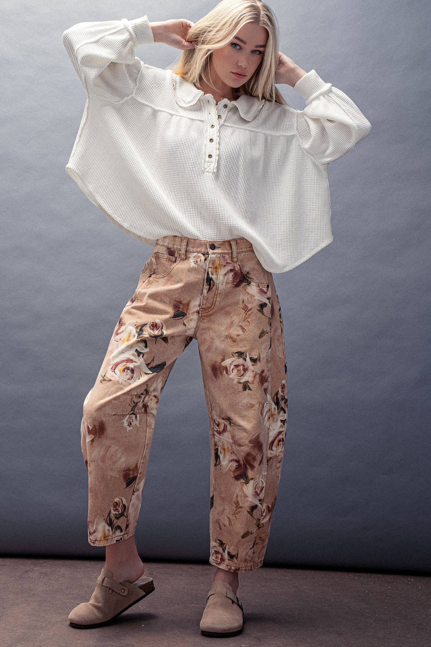 Vintage Relaxed Floral Print Barrel Jeans