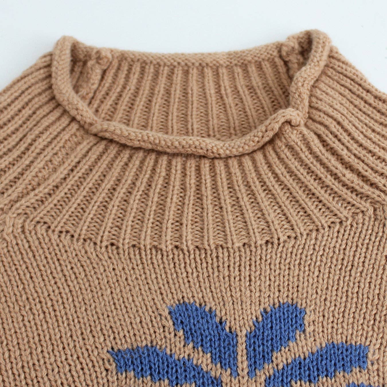 Khaki Floral Knit Sweater Women Ribbed Pattern N5A880: Khaki / S