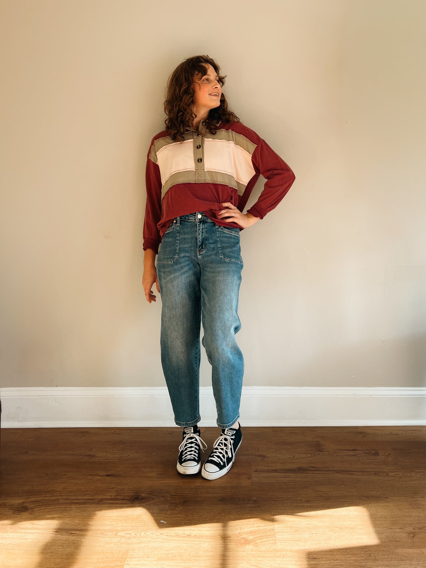 Plum Crazy Collared Half Button Top