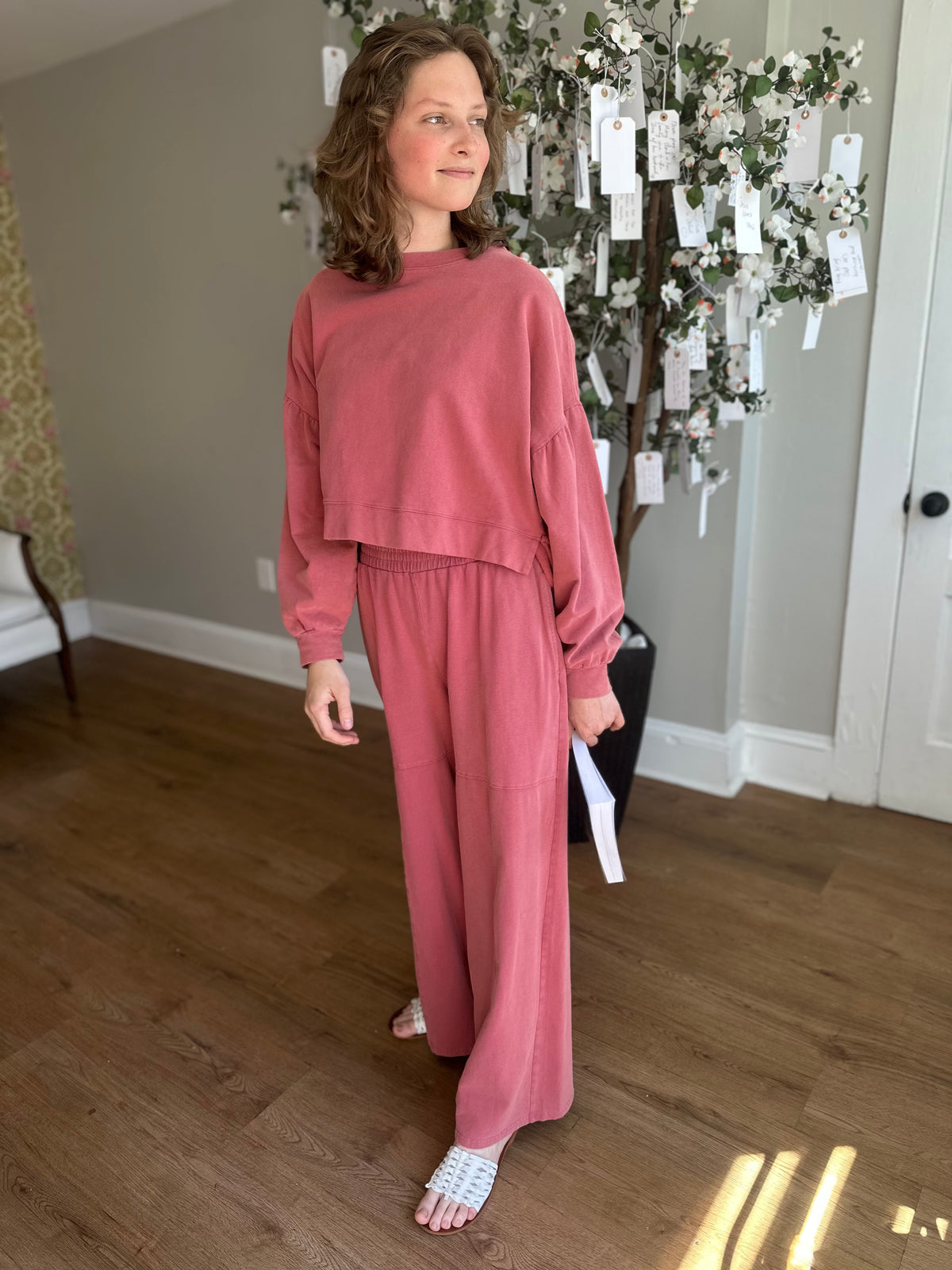 Mineral Mauve Long Sleeve Ruffle Top