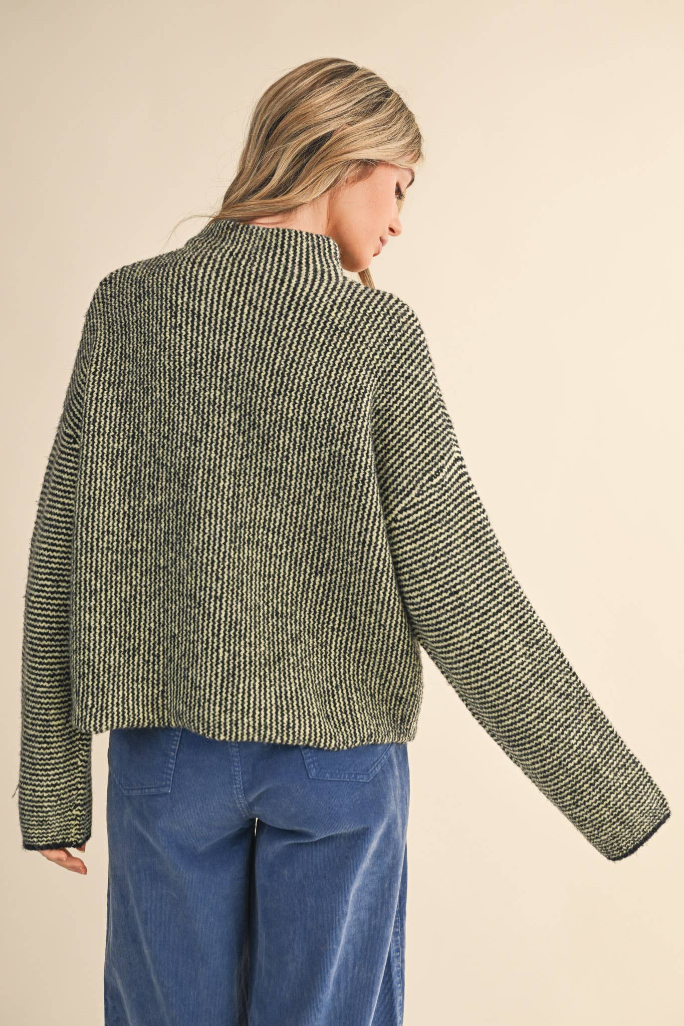 Green Striped Knit Cardigan