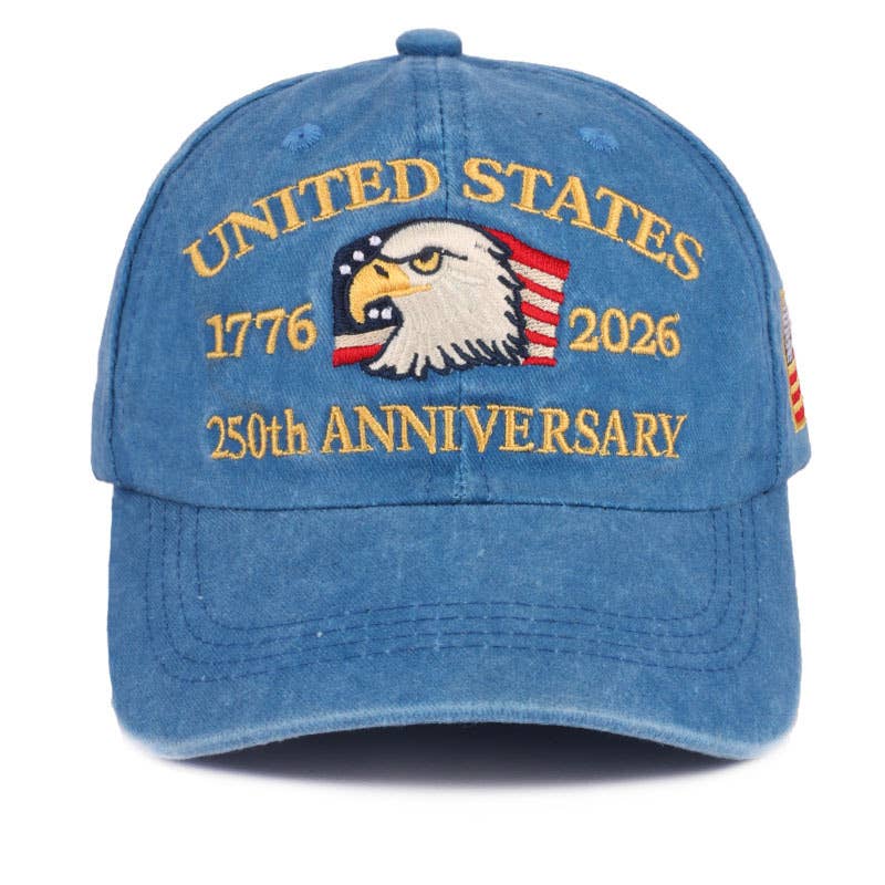 250th Anniversary Flag Eagle Embroidered Baseball Cap: Green / M