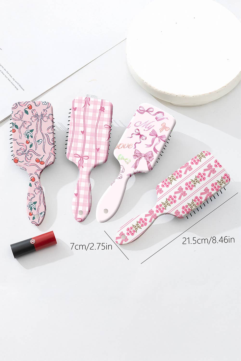 Floral Bow Print Long Handle Air Cushion Comb: BOW / Missy / Standard