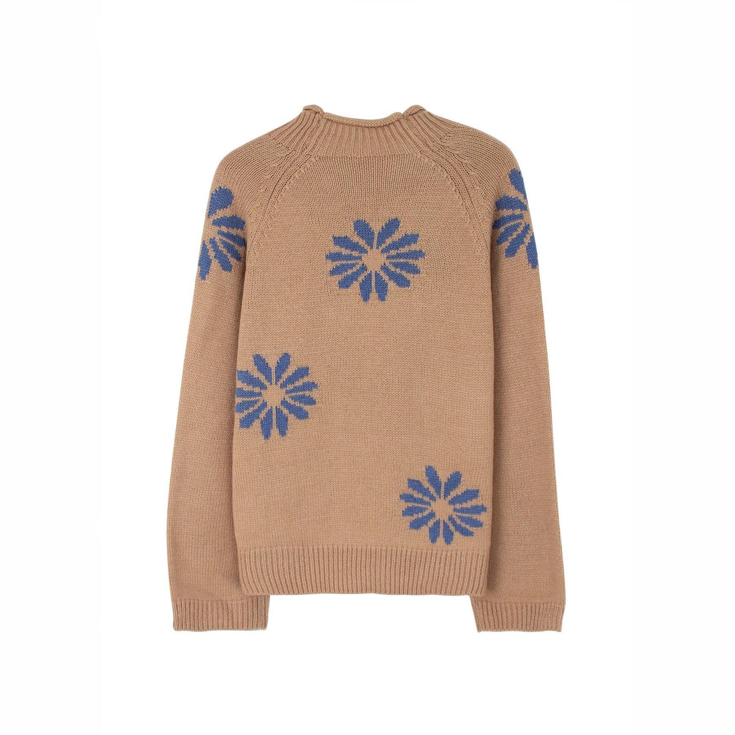 Khaki Floral Knit Sweater Women Ribbed Pattern N5A880: Khaki / S