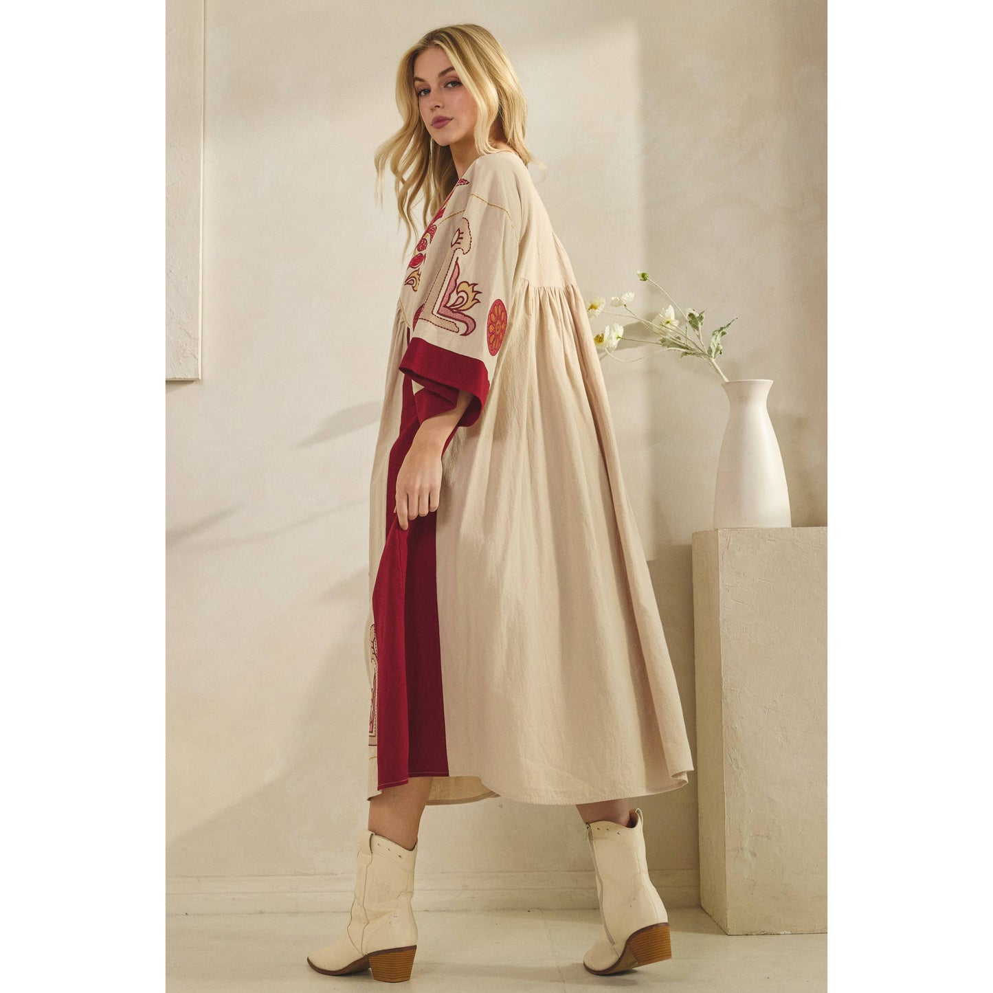 Vintage Embroidery Patch Maxi Dress