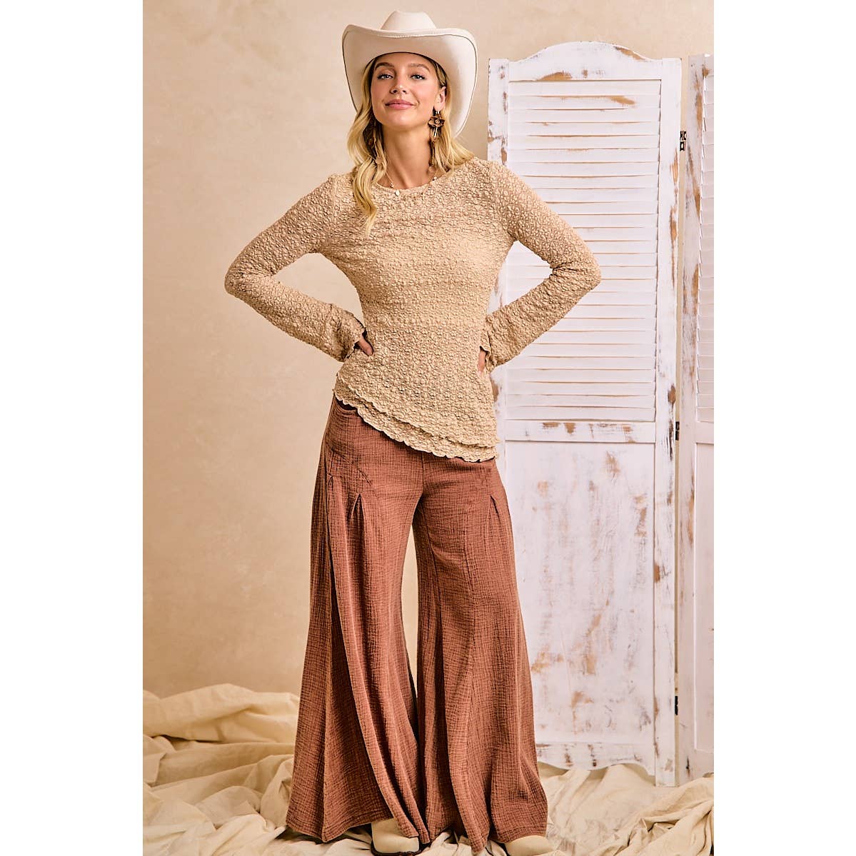 Lace Knit Bell Sleeve Blouse