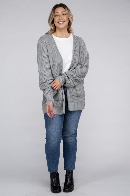 Curvy Low Gauge Waffle Open Cardigan Sweater