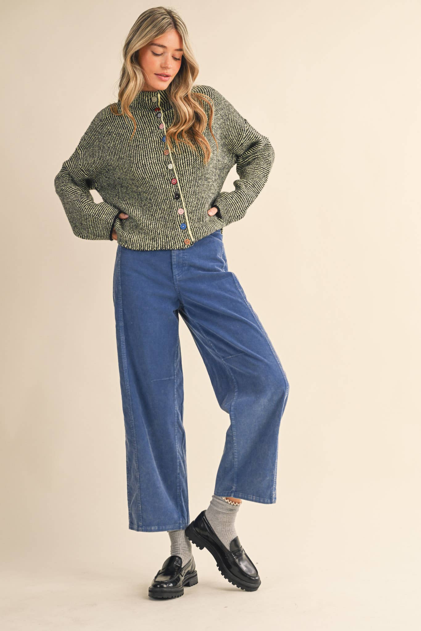 Green Striped Knit Cardigan