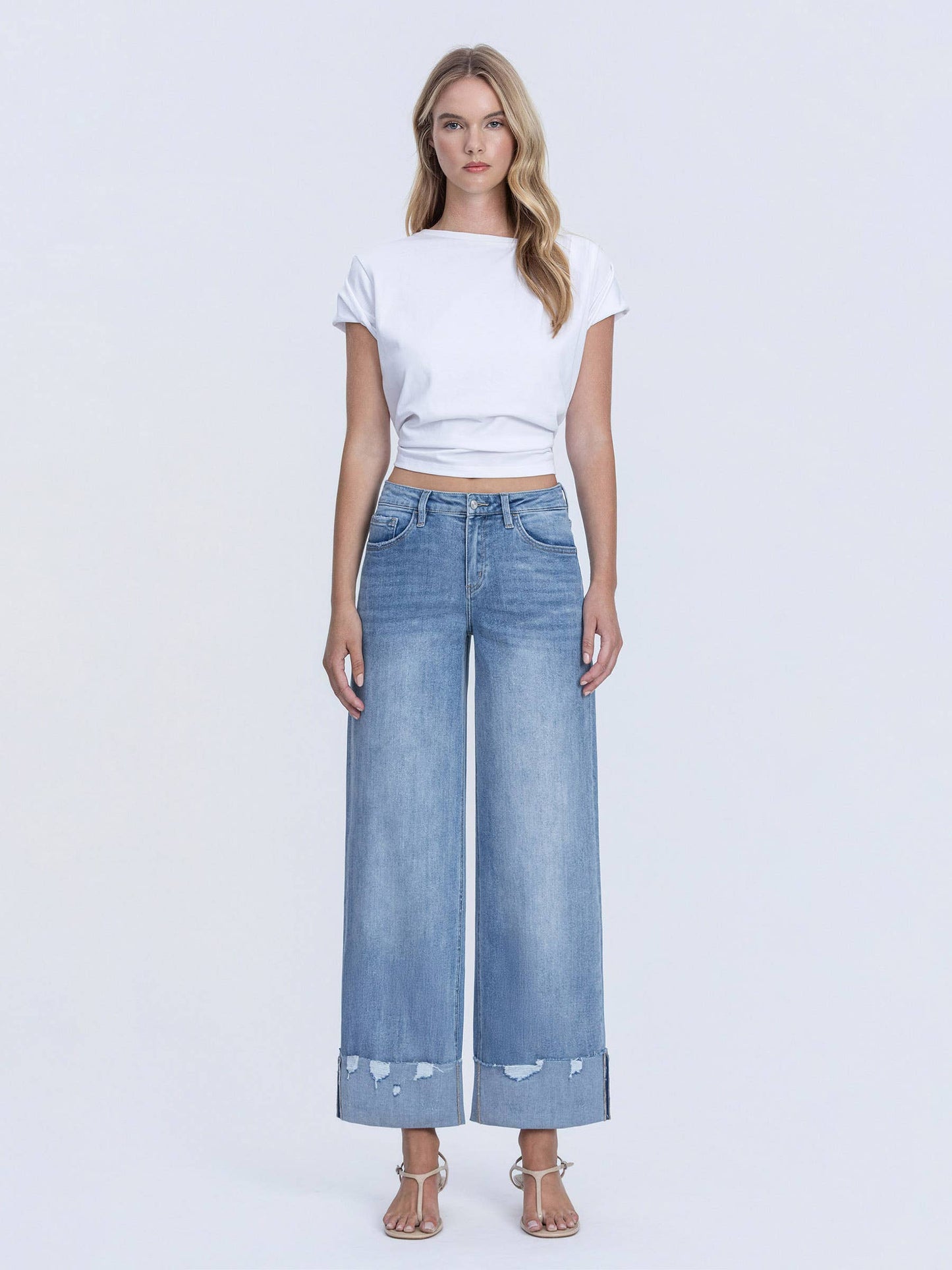 High Rise Medium Wash Wide Leg Jeans