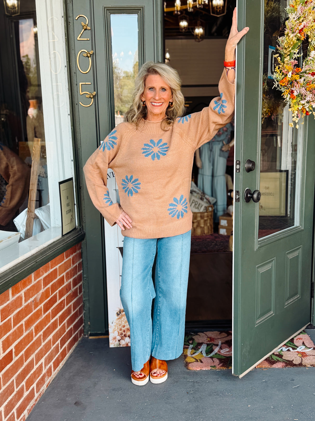 Khaki Floral Knit Sweater