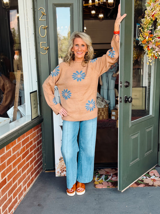 Khaki Floral Knit Sweater