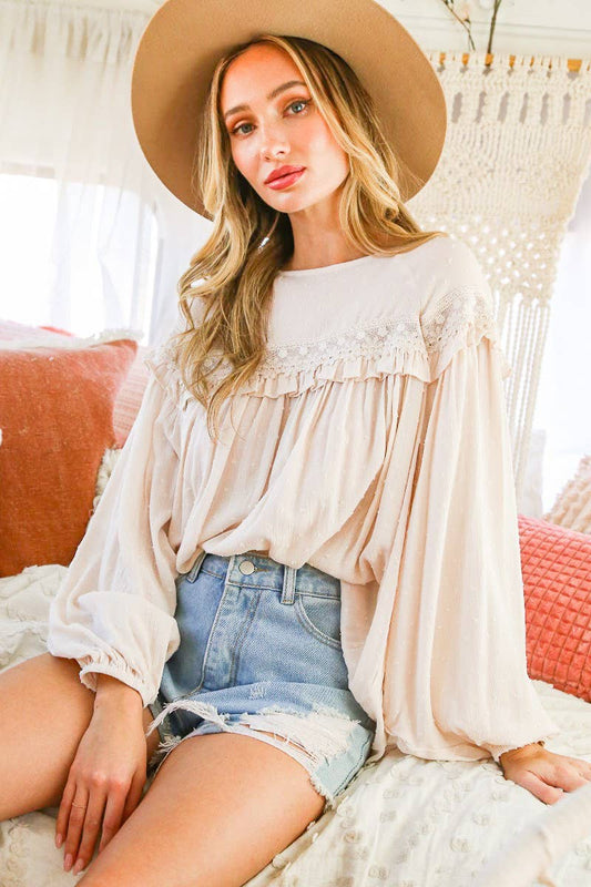 Lace Back Swiss Dot Patterned Blouse