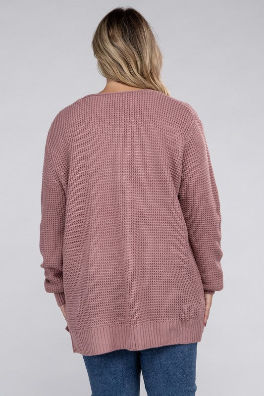 Curvy Low Gauge Waffle Open Cardigan Sweater