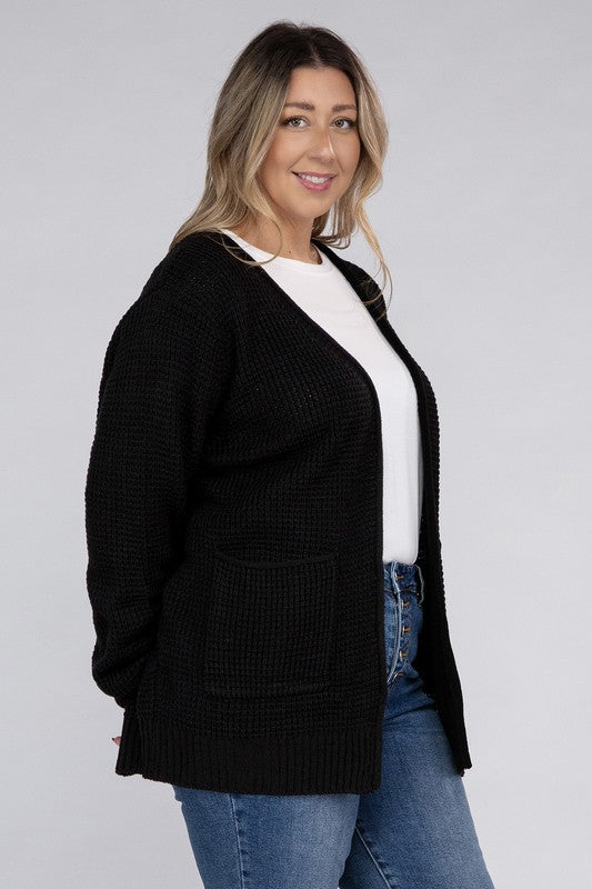Curvy Low Gauge Waffle Open Cardigan Sweater