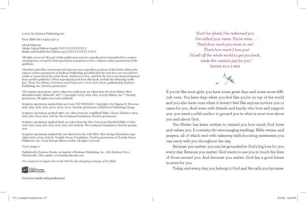 You Matter Teen Girls Devotional