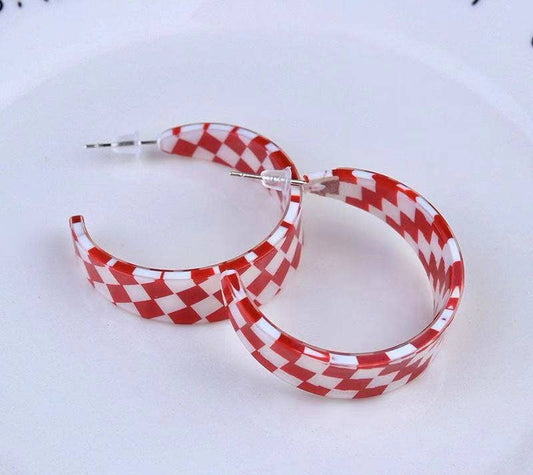 Check It Open Hoop Earrings - Crimson